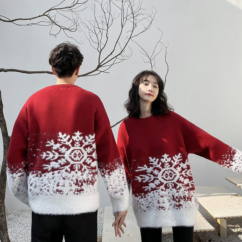 Christmas sweater outfit autumn and winter couple red sweater