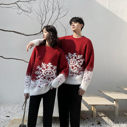 Christmas sweater outfit autumn and winter couple red sweater