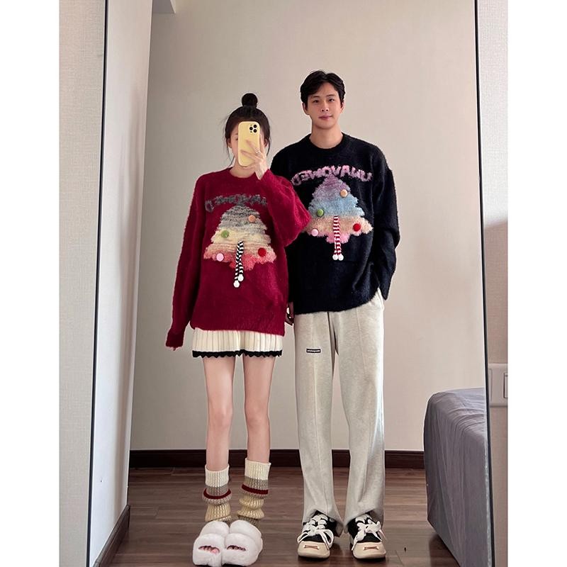 Christmas unisex couple outfit winter sweater red new year battle suit