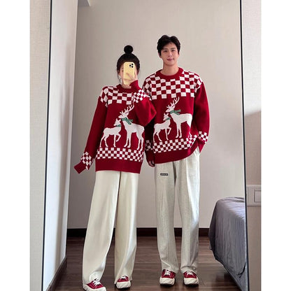 Christmas outfit couple outfit winter elk sweater red robe men and women