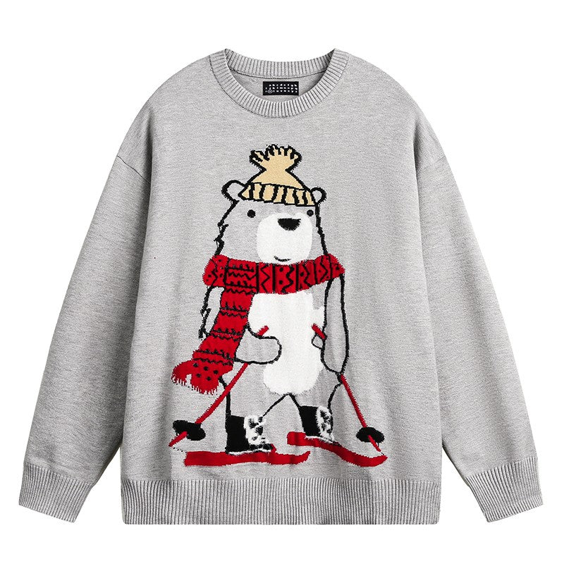 Cartoon Plüsch Jacquard Rundhals Pullover Herren Herbst lose Paar faul Pullover Pullover