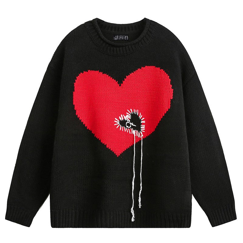 Love round neck pullover sweater for men and women lazy style couple bottoming sweater