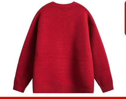 Maglione girocollo rosso a contrasto, maglione da uomo alla moda, maglione rosso da coppia, ampio e largo