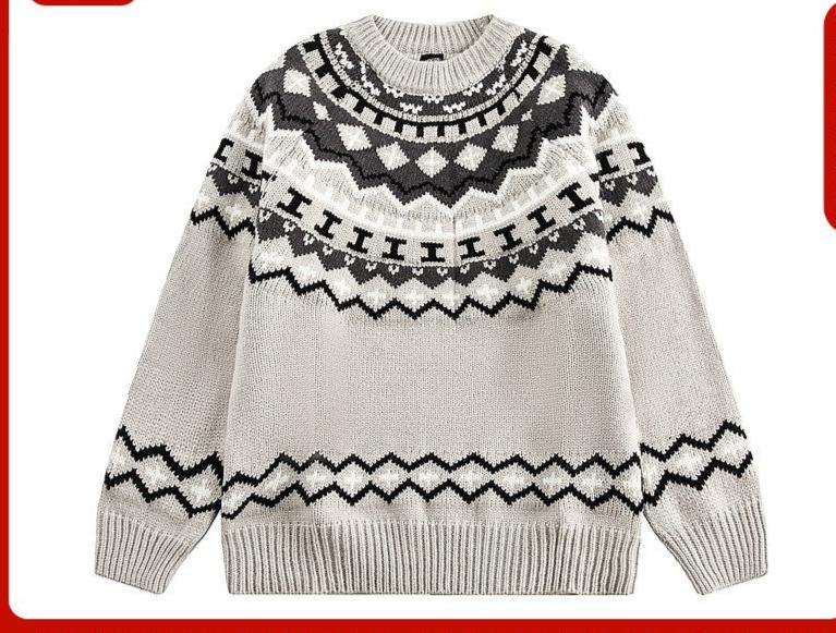 Unisex round neck sweater men's autumn and winter loose couple thickened knitted top