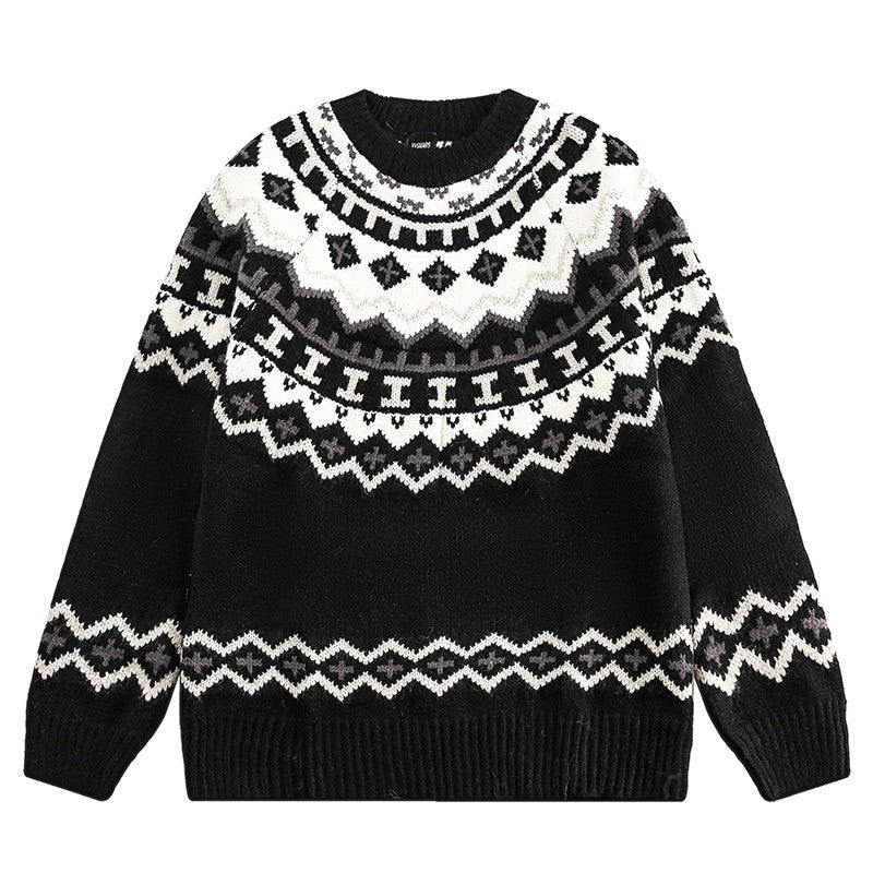 Unisex round neck sweater men's autumn and winter loose couple thickened knitted top