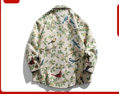 Floral long-sleeved shirt men and women autumn trendy loose couple casual shirt jacket