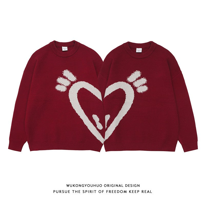 Maglione lavorato a maglia da uomo Love Couple, marchio di moda rosso, casual, versatile