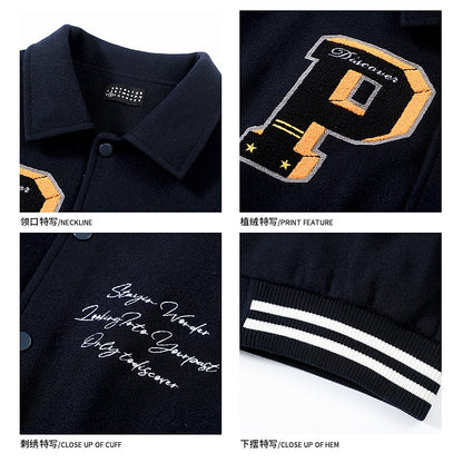 Badge towel embroidery lapel jacket men's trendy brand embroidered high-end baseball jacket