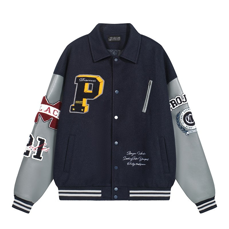 Badge towel embroidery lapel jacket men's trendy brand embroidered high-end baseball jacket