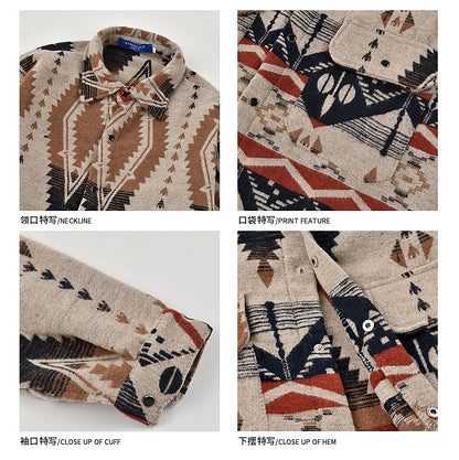 Spring and Autumn ethnic style lapel long-sleeved shirt men's trendy vintage casual shirt