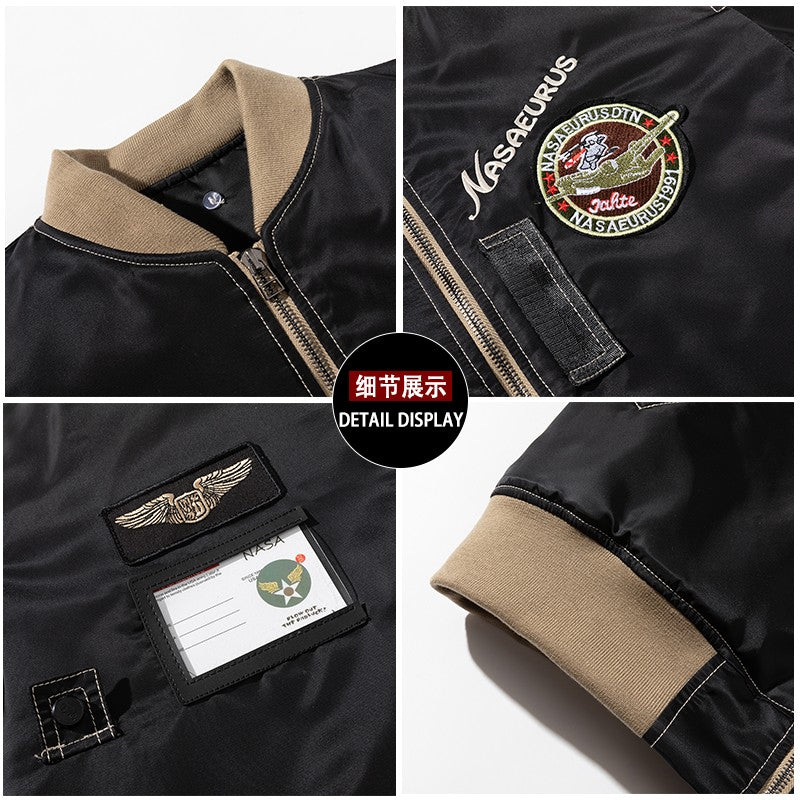 Unisex embroidered baseball jacket women's winter thickened cotton pilot