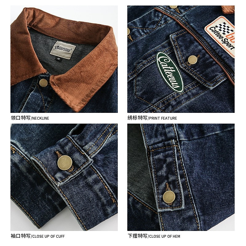 Blaue Revers-Jeansjacke für Herren im Frühling und Herbst, trendige Unisex-Oberteile, lockere Jacke