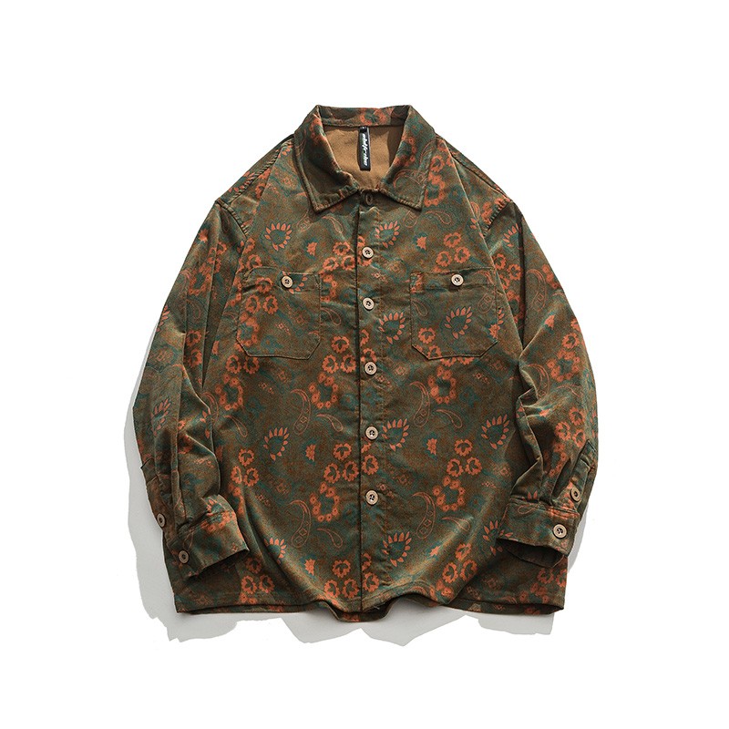 Cashew flower full print long-sleeved shirt men's new loose design shirt