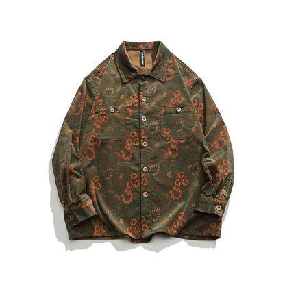 Cashew flower full print long-sleeved shirt men's new loose design shirt