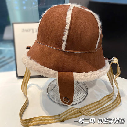 Hat Can be used as a bag plush fisherman's hat for women