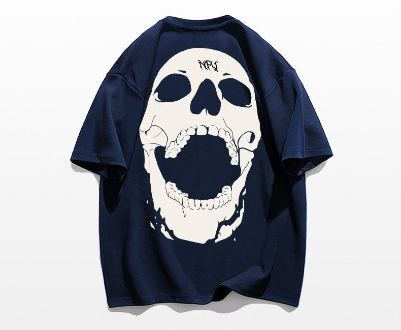 Street skull letter printed short-sleeved cotton T-shirt unisex top