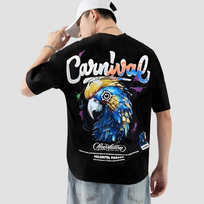 Camicia tide painted T-shirt parrot pattern men's summer pure cotton unisex top