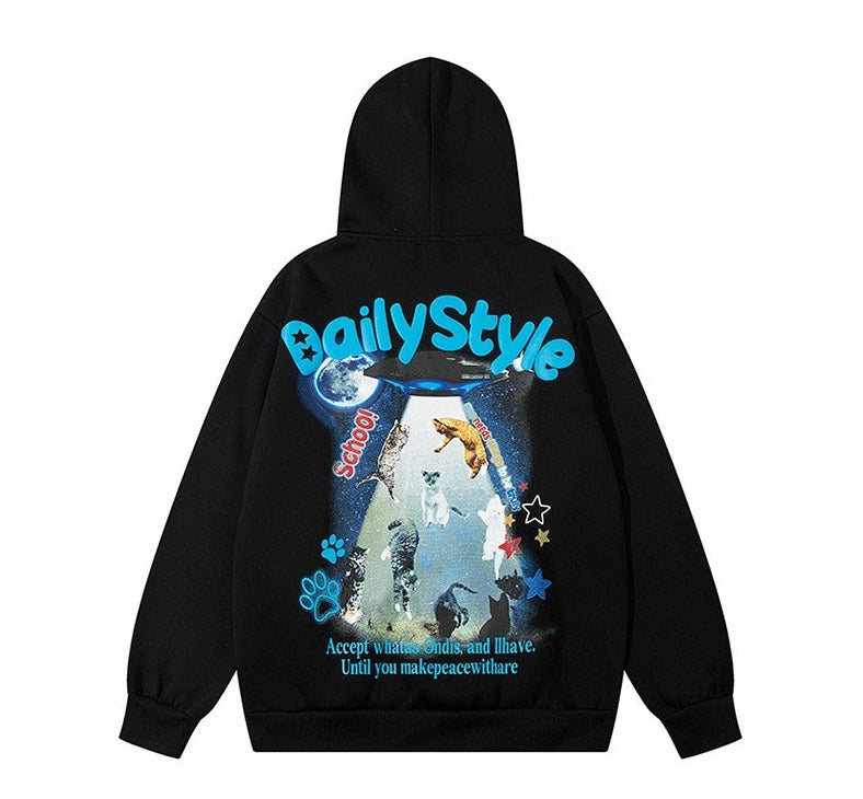 Hoodies Back to the cat planet unisex graphic print