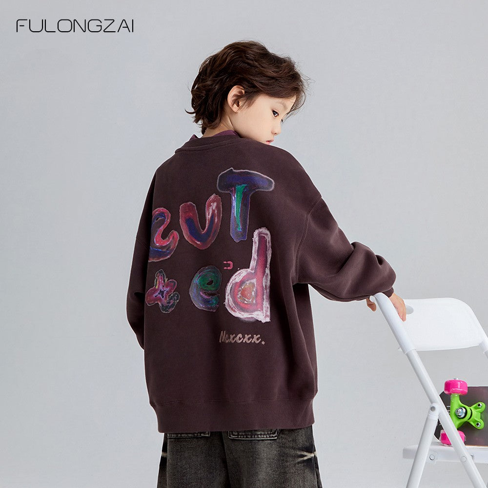 Children's clothing winter boys and girls new models for middle and large children loose plus velvet thick warm bottoming children's sweatshirt