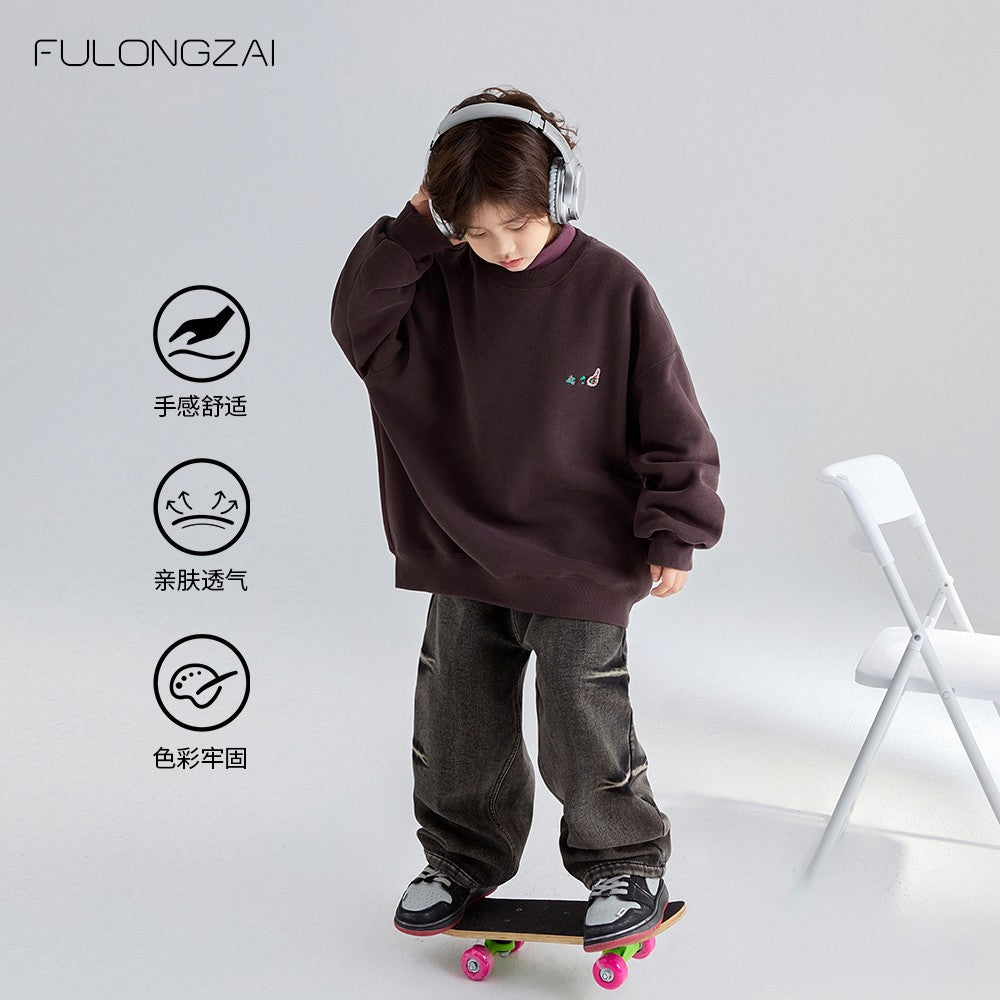 Children's clothing winter boys and girls new models for middle and large children loose plus velvet thick warm bottoming children's sweatshirt