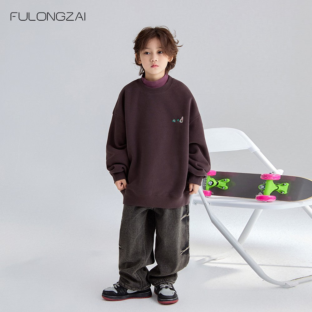 Children's clothing winter boys and girls new models for middle and large children loose plus velvet thick warm bottoming children's sweatshirt