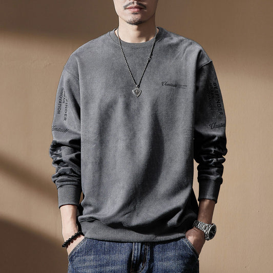 Soft and comfortable suede sweatshirt for men in autumn heavyweight oversized long sleeved top