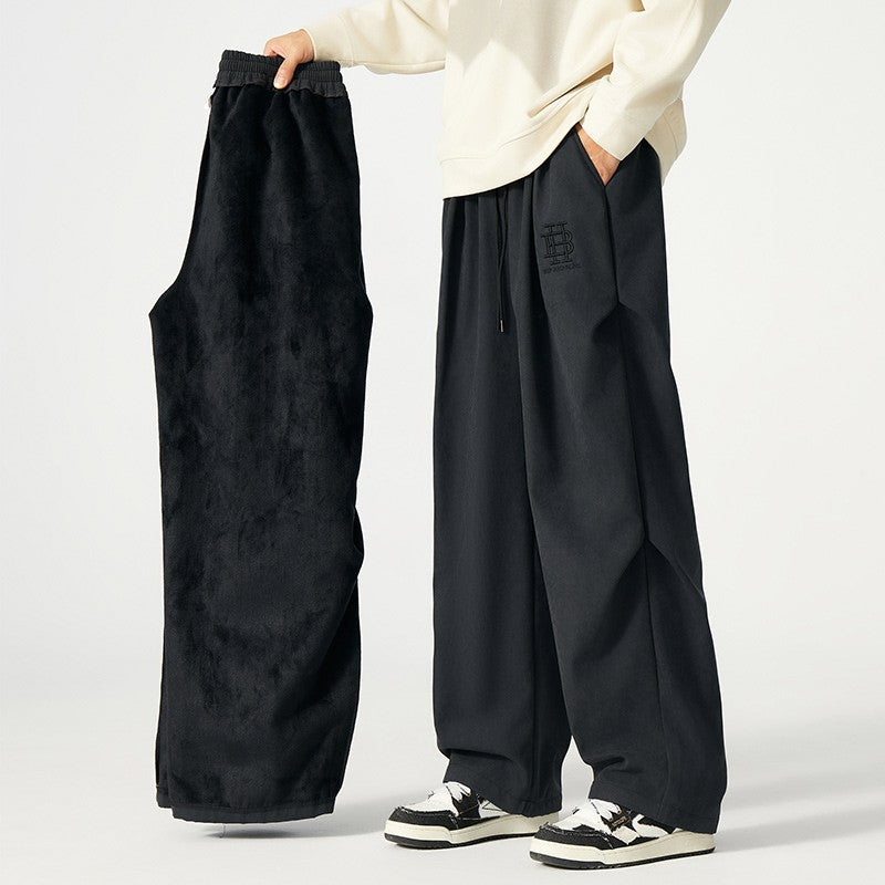 Winter men's trousers wide leg straight trousers versatile loose pants