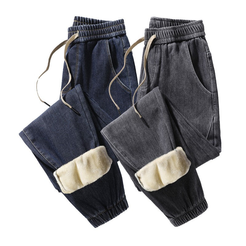 Warm denim jeans for men thickened autumn winter cold resistant trouser men pants