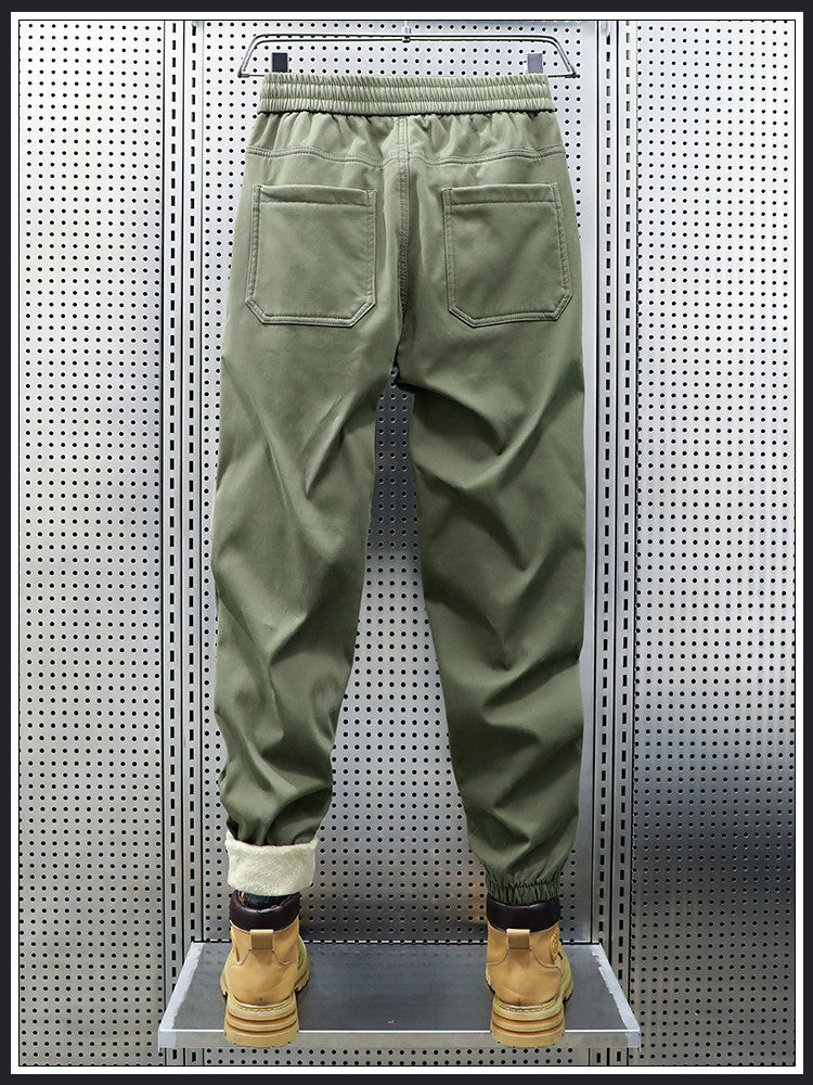 Winter casual pants for men thickened loose drawstring pants heavy warm simple harem pants