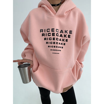 Hoodies pink winter chic high-grade 3D printing hooded cap sweater female loose top