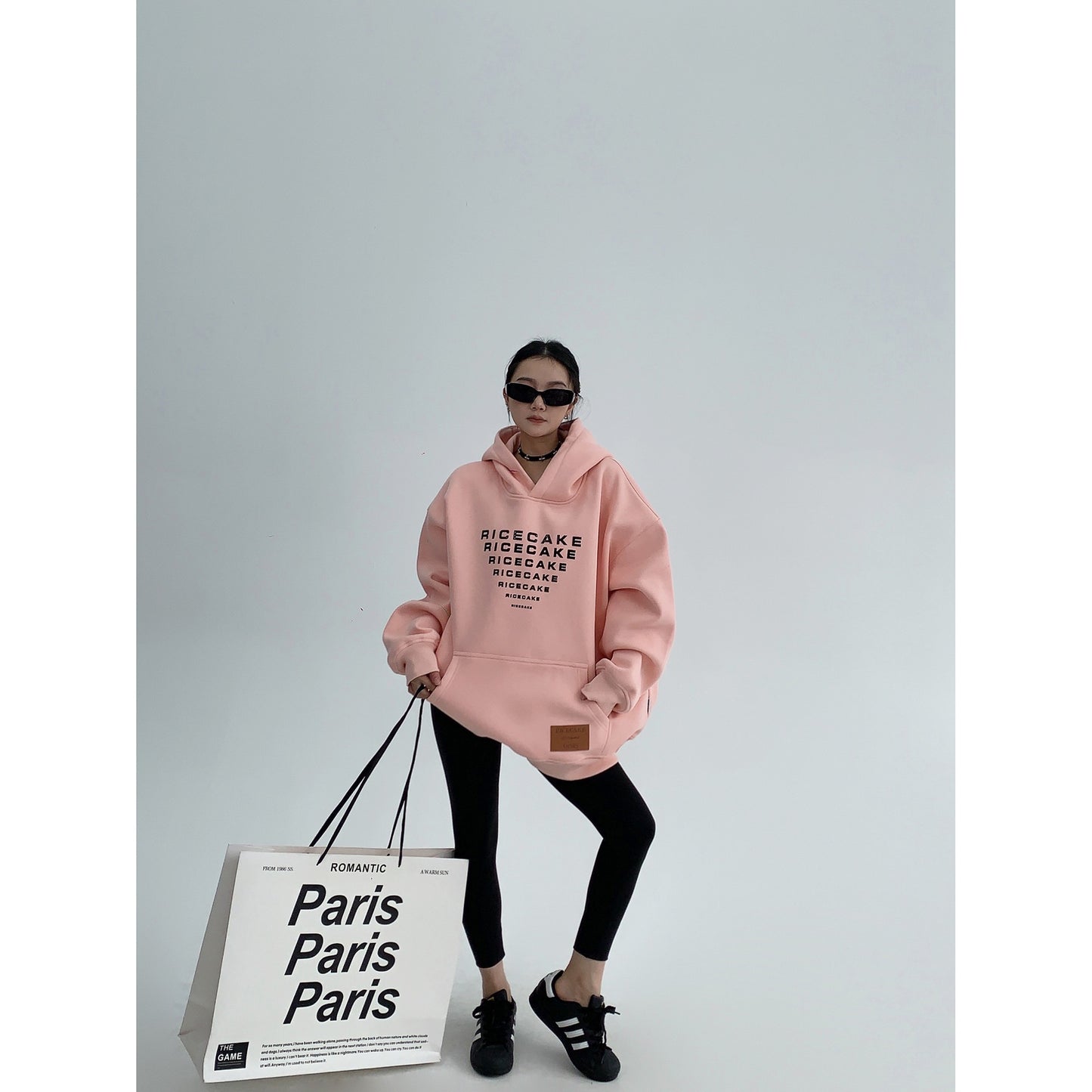 Hoodies pink winter chic high-grade 3D printing hooded cap sweater female loose top