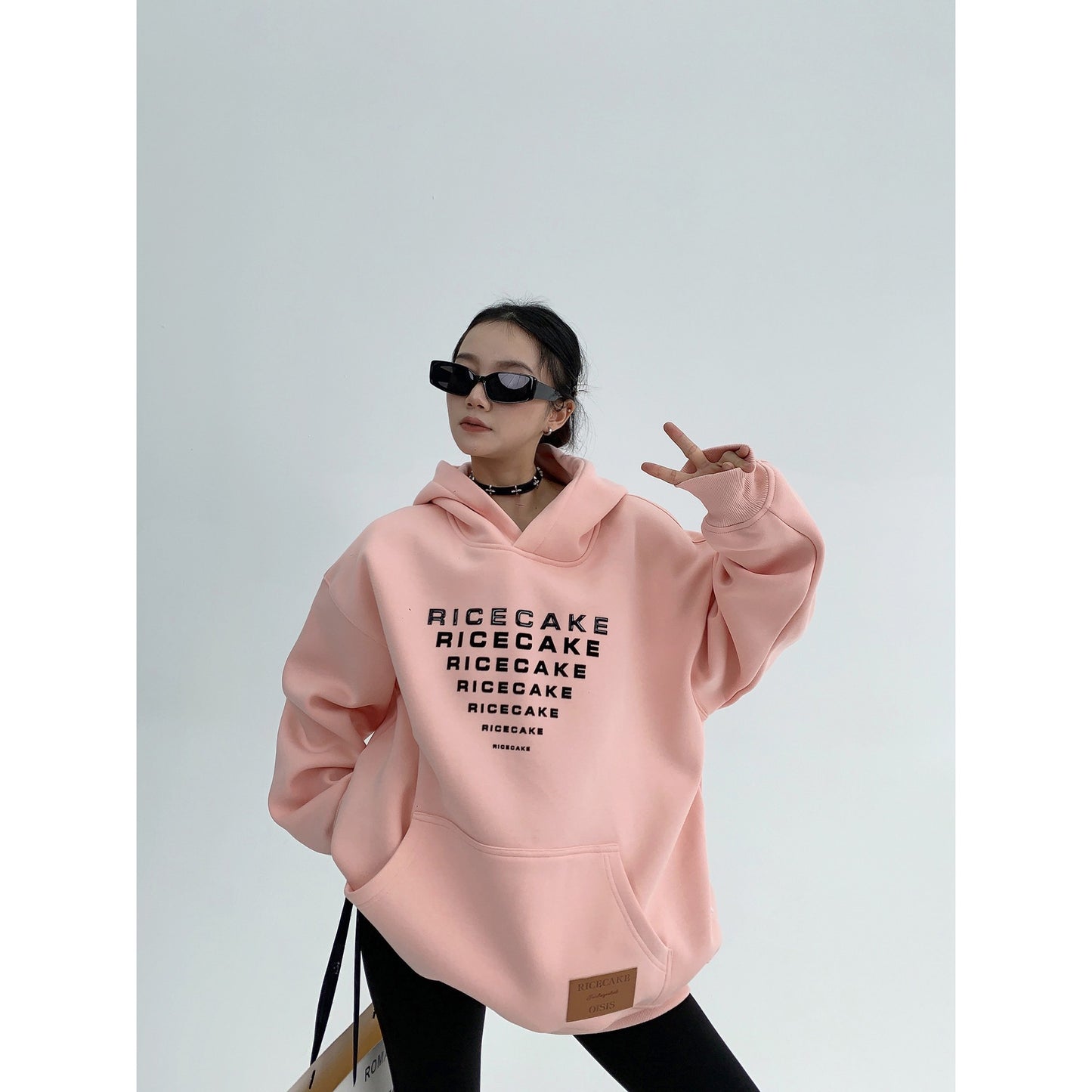 Hoodies pink winter chic high-grade 3D printing hooded cap sweater female loose top