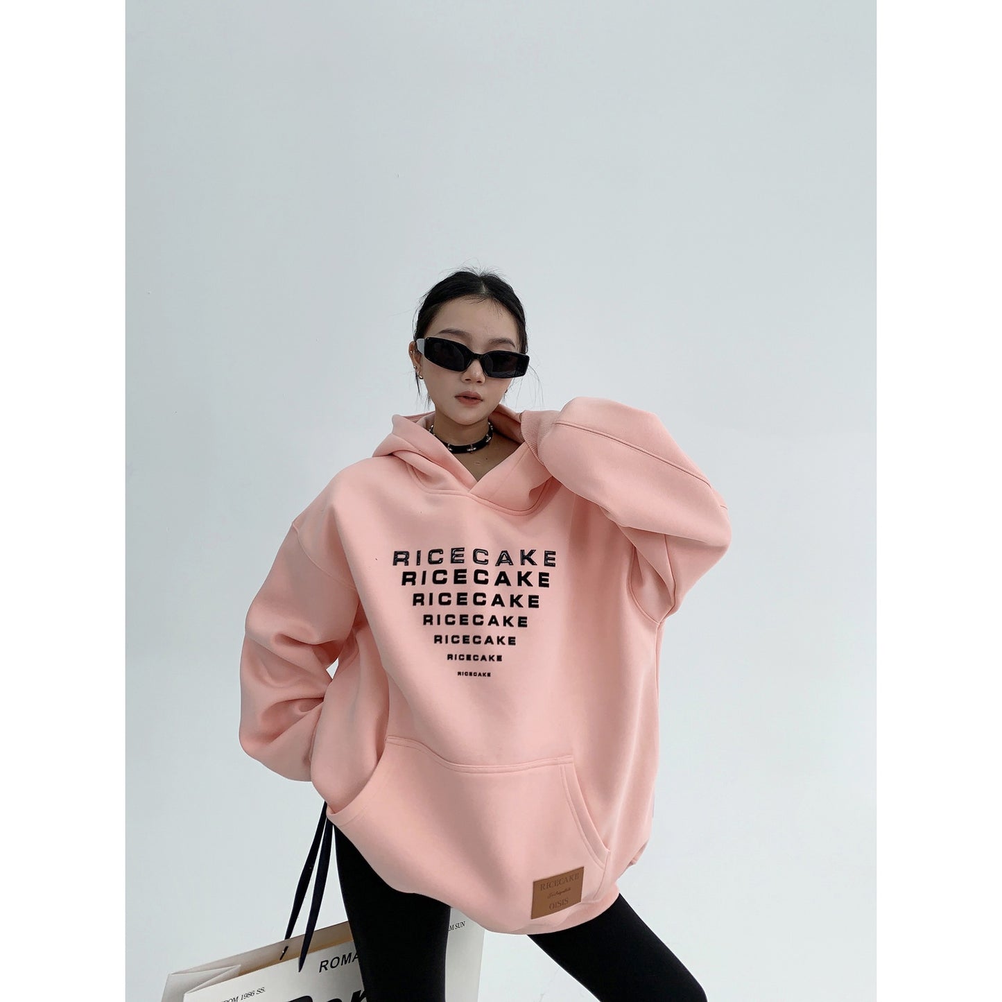 Hoodies pink winter chic high-grade 3D printing hooded cap sweater female loose top