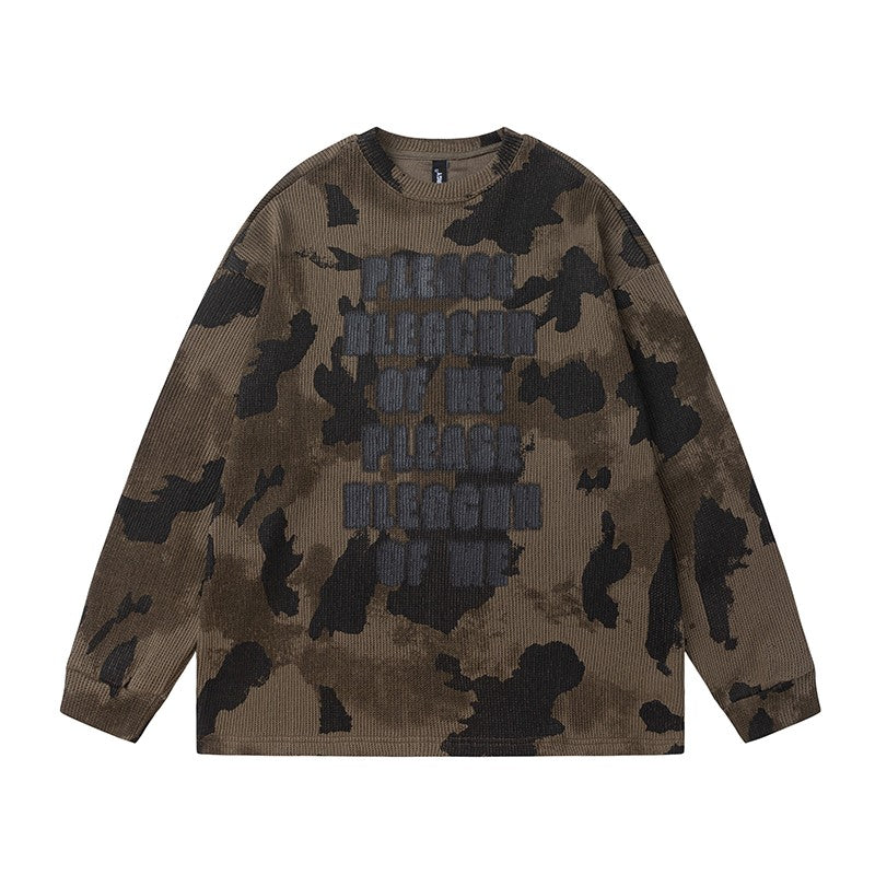 Camouflage round neck sweater women's loose fit