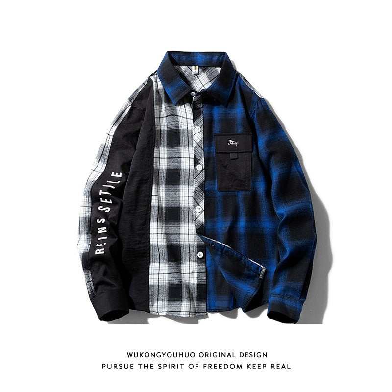 Plaid long-sleeved shirt men trendy street loose casual shirt