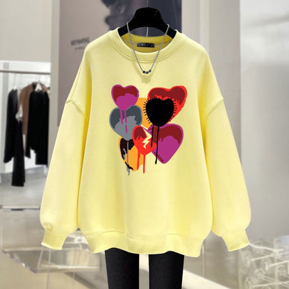 Milk tea color round neck sweatshirt women loose mid-length top