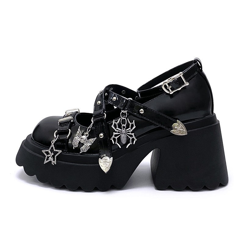 Punk black shoes two-dimensional boot