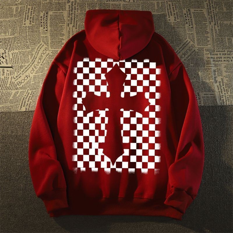 100% cotton unisex checkerboard cross hoodies felpa croce scacchiera