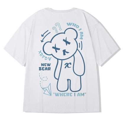 Unisex bear graphic t-shirt pure cotton loose fit