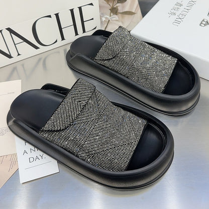 Rhinestone slippers for women's outerwear versatile summer shoe