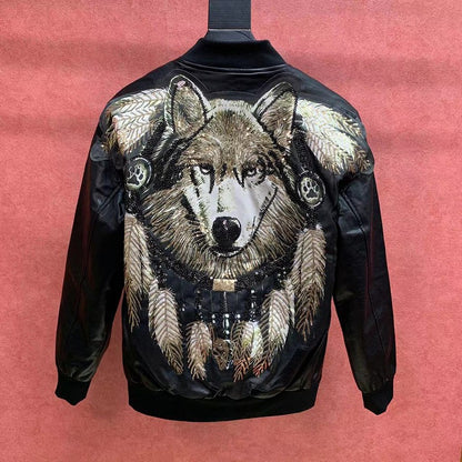 Embroidered tiger scalp jacket for men