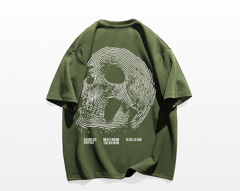 Oversize t-shirt vintage street hip-hop skull print cotton T-shirt