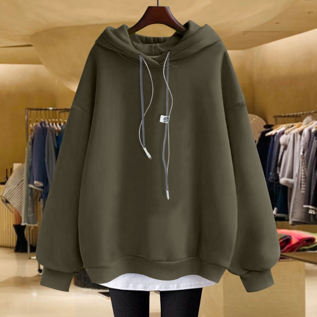 Black hoodie women's loose medium length hoodies