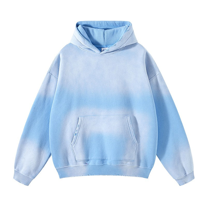 Washed Hoodies Aged Spray Dyed Gradient Plush Set Unisex Oversize Loose