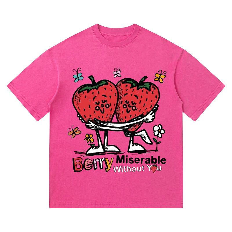 T-shirts berry without you latter print casual oversize unisex couple tee