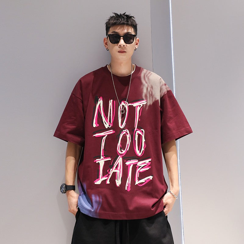 Not too late t-shirt wool letter men's summer hiphop unisex T-shirt