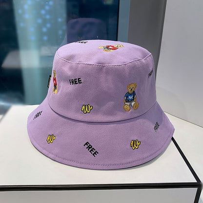 Bucket teddy bear fisherman hat female spring and summer embroidery hat