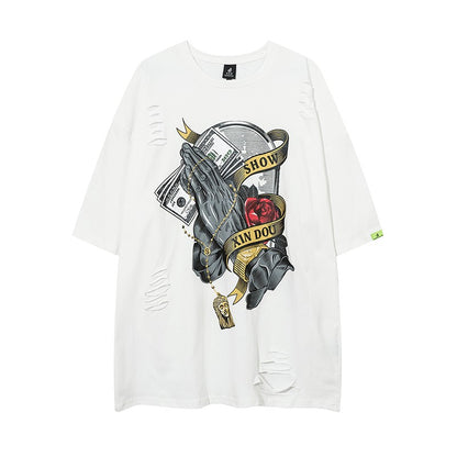 Unisex american dark high street print T-shirt oversized