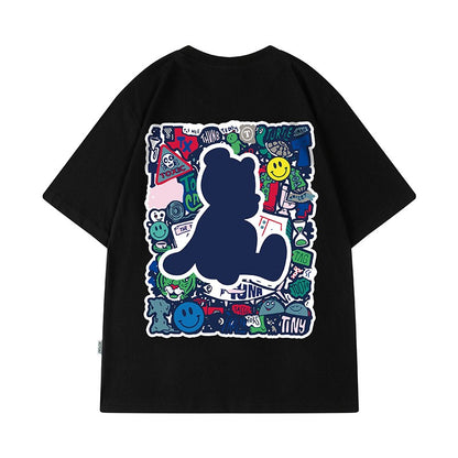 Cartoon bear t-shirt short-sleeved oversize couple half-sleeve