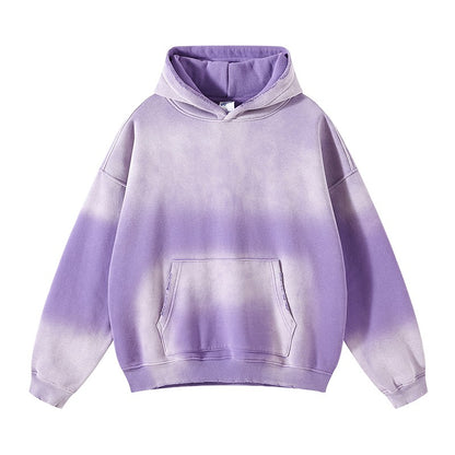 Washed Hoodies Aged Spray Dyed Gradient Plush Set Unisex Oversize Loose